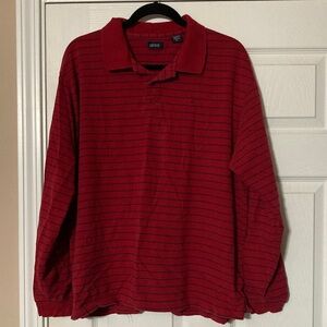 ⭐️⭐️ IZOD Men's Long Sleeve Polo Shirt in Red with Navy Stripes - size XL